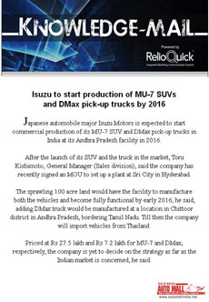 Isuzu to start production of MU-7 SUVs and DMax pick-up truck by 2016